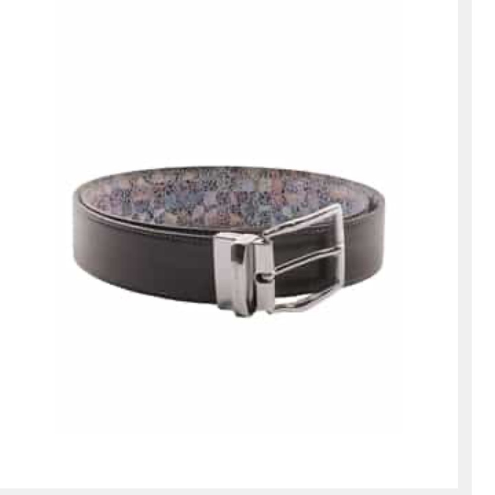 Bertigo Reversible Leather Belt Smooth Brown / Mosaic Floral Geometric